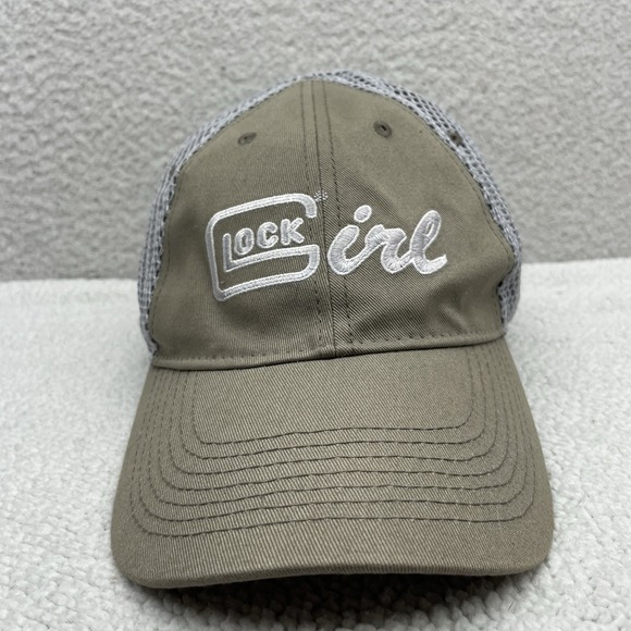 GLOCK Girl Hat Womens Taupe Gray Mesh Back Baseball Trucker Gun Pistol Hook Loop - Picture 2 of 9